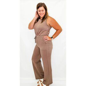 Rae Mode Sleeveless Mocha Jumpsuit Womens Size 3XL Drawstring Waist Comfy NEW